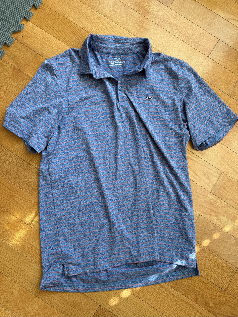 Vineyard Vines Blue Heathered Polo with Red Accent